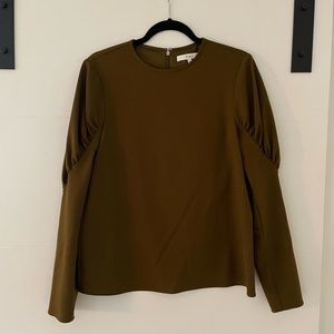 Tibi Long Sleeve Gathered Sleeve Top
